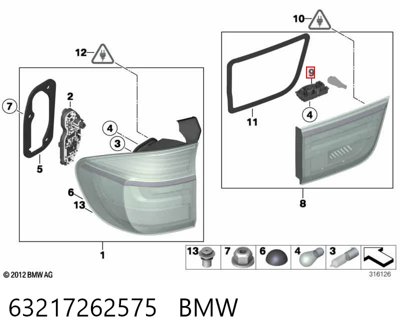 63217262575 BMW Placa de contacto de luz trasera