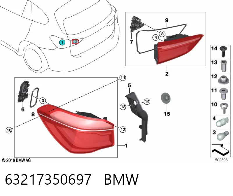 63217350697 BMW Piloto trasero interior izquierdo