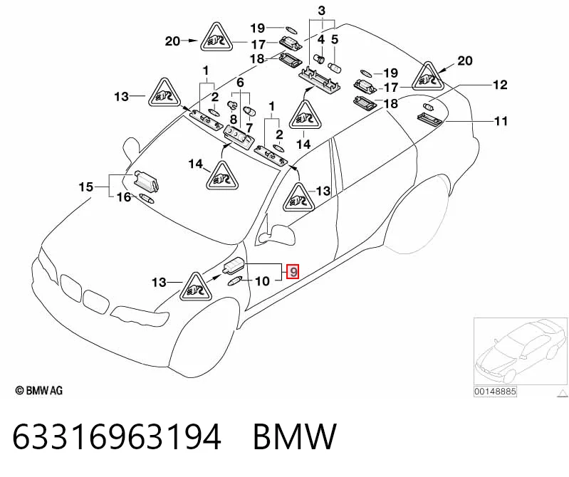 63316963194 BMW Luz de techo interior (cabina)