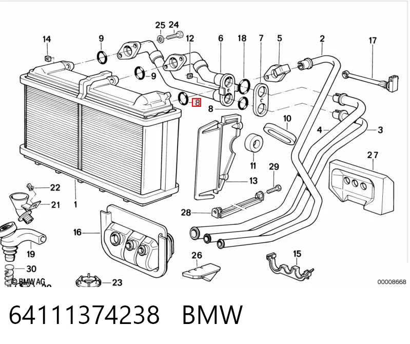 64111374238 BMW Anillo de sellado del tubo del radiador de la calefacción