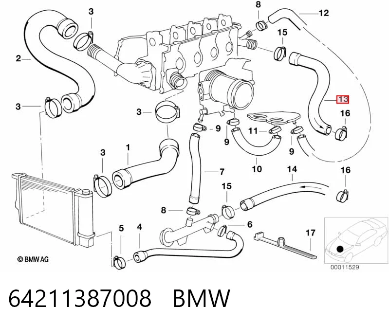 Manguera (tubo) del sistema de refrigeración 64211387008 BMW