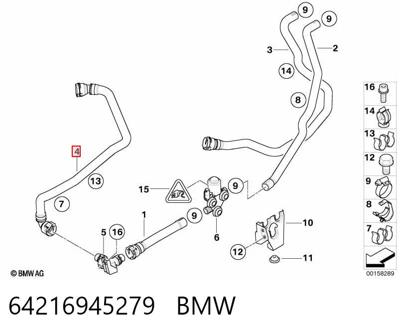64216945279 BMW Manguera de refrigerante del turbocompresor, entrada
