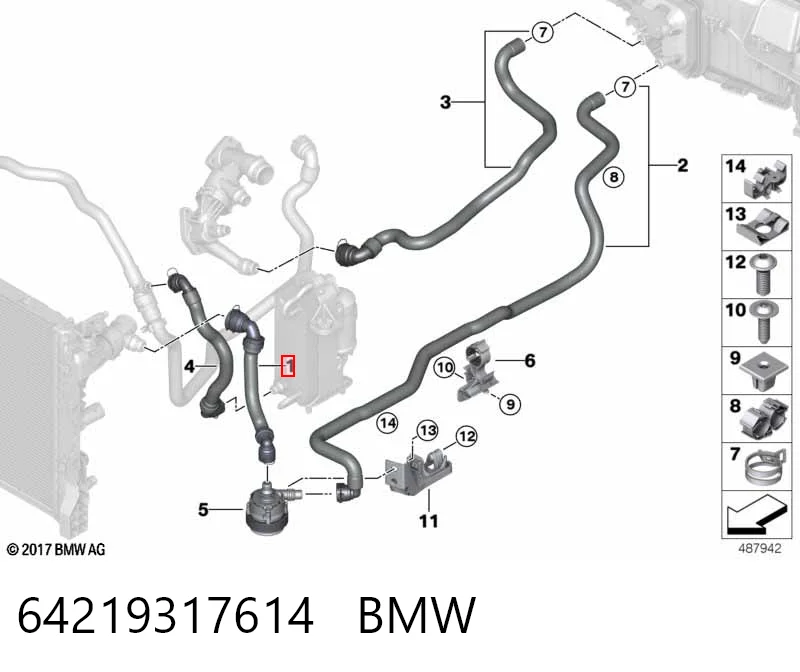 64219317614 BMW Manguera de refrigerante del turbocompresor, entrada