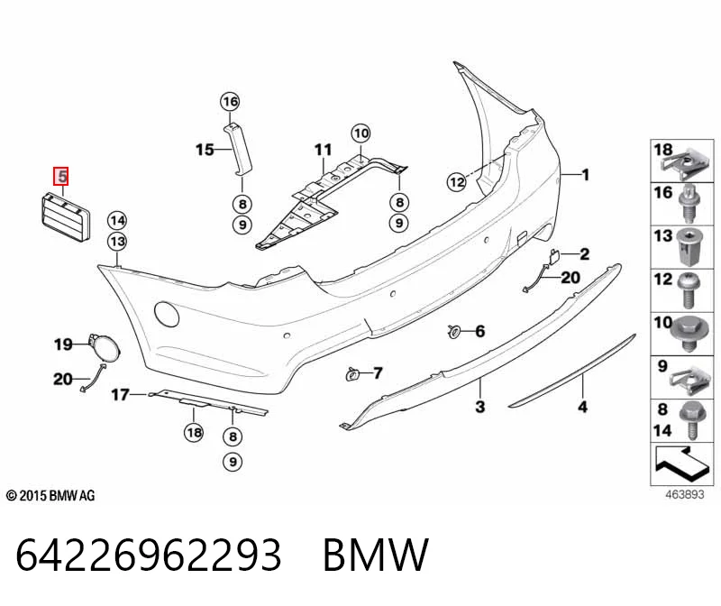 64226962293 BMW Rejilla de ventilación trasera del habitáculo