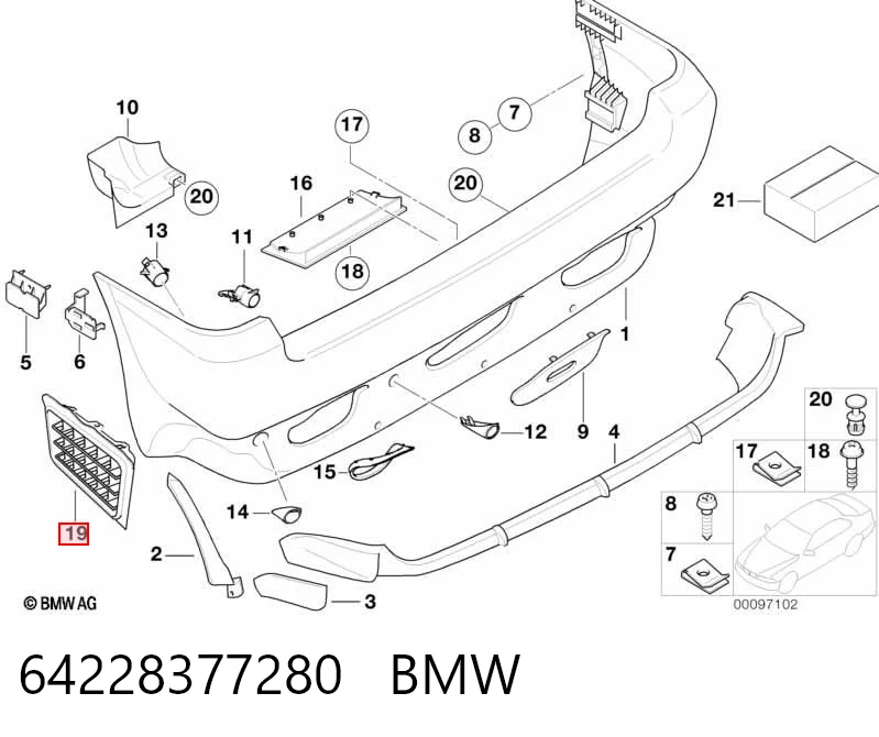 64228377280 BMW Rejilla de ventilación trasera del habitáculo