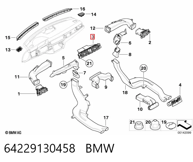 64229130458 BMW Rejilla de ventilación de salpicadero
