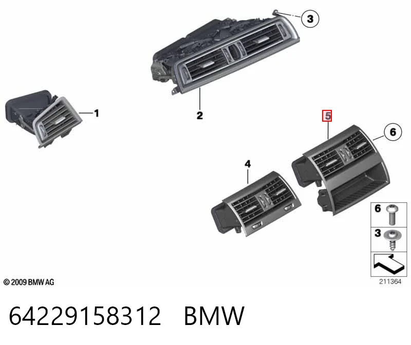 64229158312 BMW Rejilla de ventilación de salpicadero