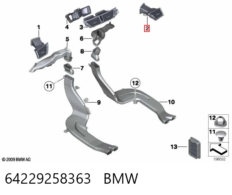 64229258363 BMW Rejilla de ventilación derecha del salpicadero