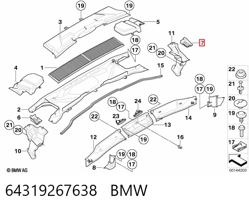 64319267638 BMW Rejilla de desagüe del parabrisas izquierda/derecha