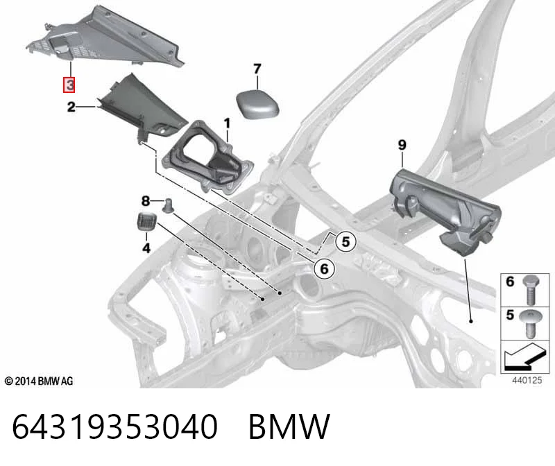 64319353040 BMW Rejilla derecha de limpiaparabrisas