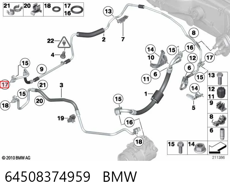 64508374959 BMW Anillo de sellado de tubería de aire acondicionado