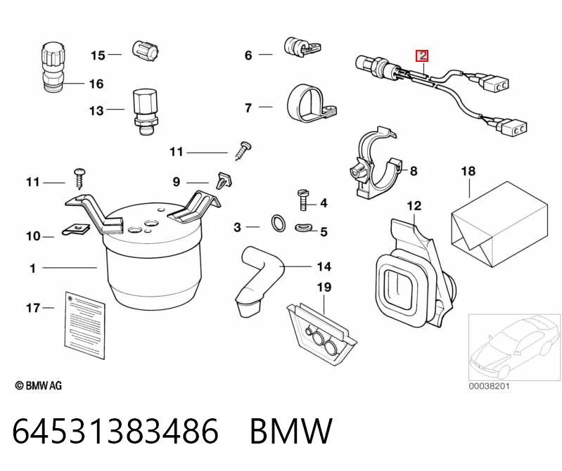 64531383486 BMW Sensor de baja presion aire acondicionado