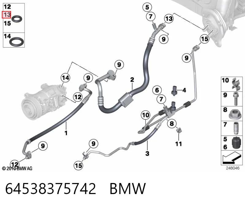 64538375742 BMW Anillo de sellado de tubería de aire acondicionado