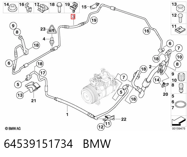 64539151734 BMW Manguera de aire acondicionado de condensador a evaporador
