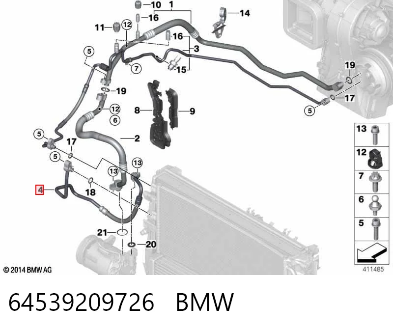 64539209726 BMW Manguera de aire acondicionado de compresor al condensador