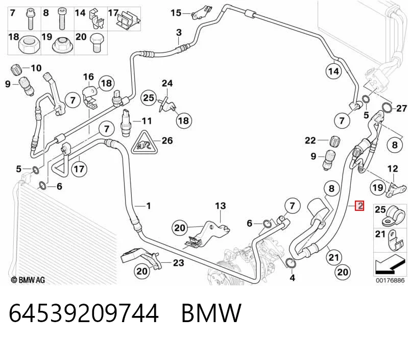 64539209744 BMW Manguera de aire acondicionado de evaporador al compresor