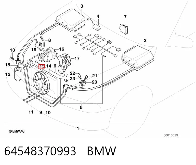 64548370993 BMW Difusor del radiador del aire acondicionado con ventilador y motor