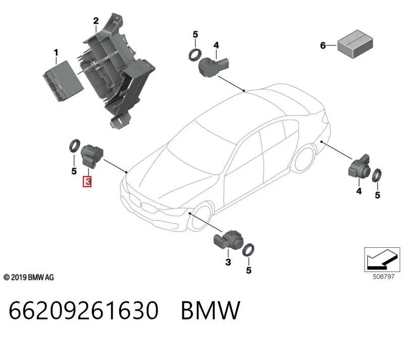 66209261630 BMW Sensor lateral delantero/trasero de aparcamiento