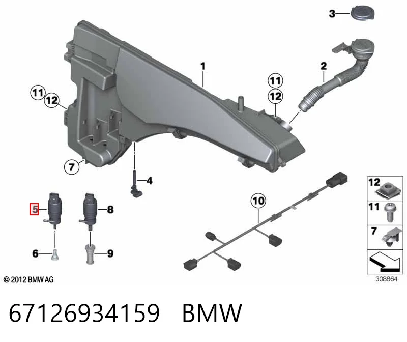 67126934159 BMW Bomba de agua de lavado, lavado de parabrisas, delantera