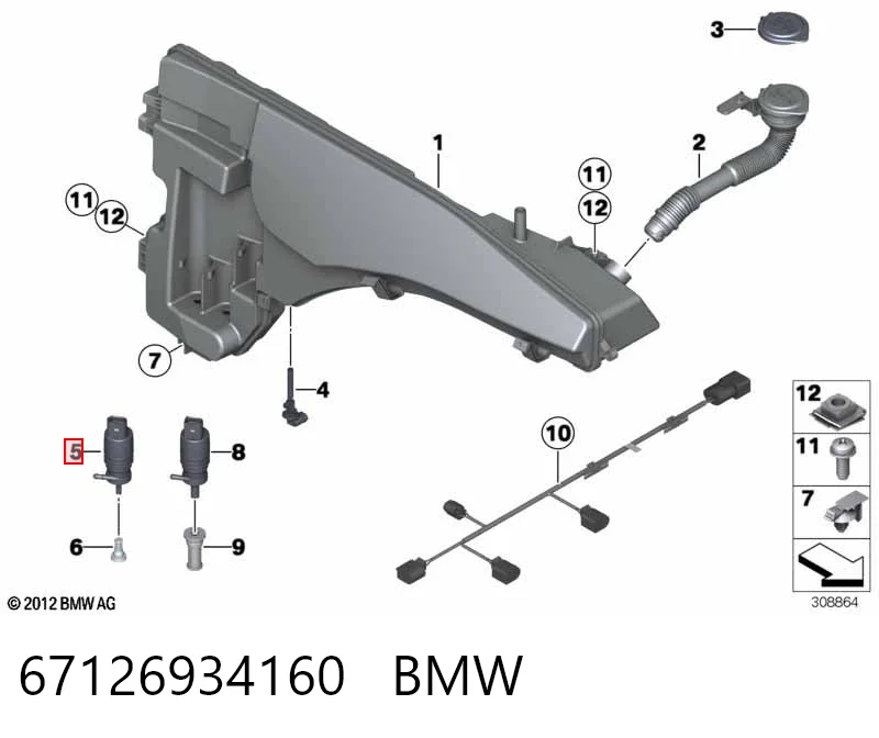 67126934160 BMW Bomba de agua de lavado, lavado de parabrisas, delantera