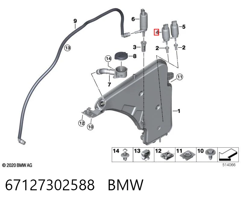67127302588 BMW Bomba de agua de lavado, lavado de parabrisas, delantera
