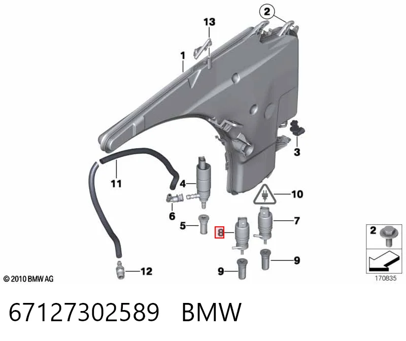 Bomba de agua de lavado, lavado de parabrisas, delantera BMW 67127302589 precio, desde 10,77 EUR