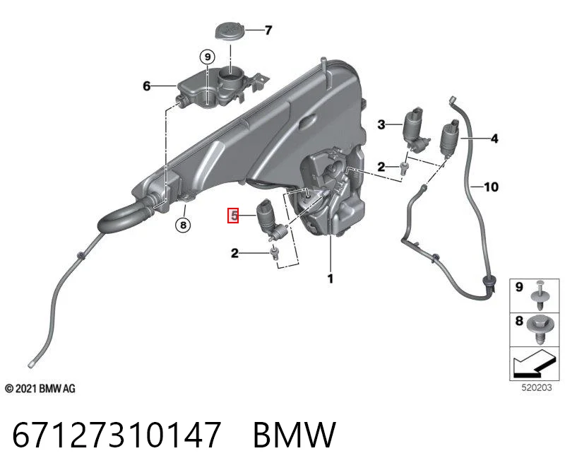 67127310147 BMW Bomba de agua de lavado, lavado de parabrisas, delantera