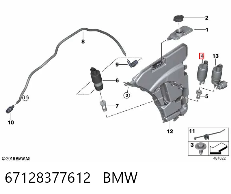 67128377612 BMW Bomba de agua de lavado, lavado de parabrisas, delantera