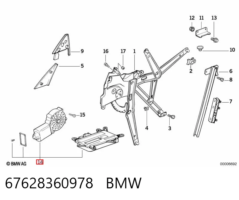 67628360978 BMW Motor elevalunas, puerta delantera izquierda