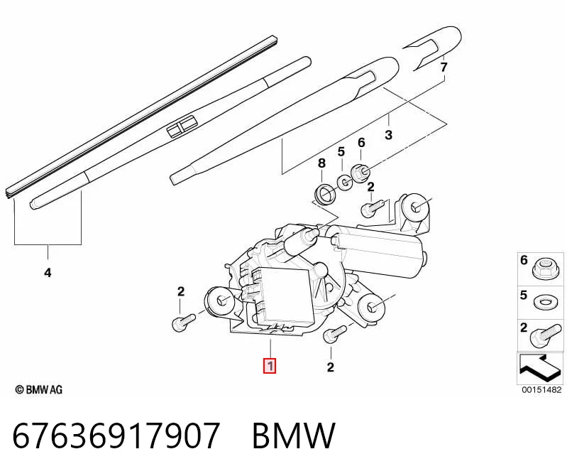 67636917907 BMW Motor del limpiaparabrisas trasero