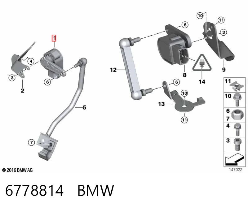 6778814 BMW Sensor de nivel de carrocería delantero