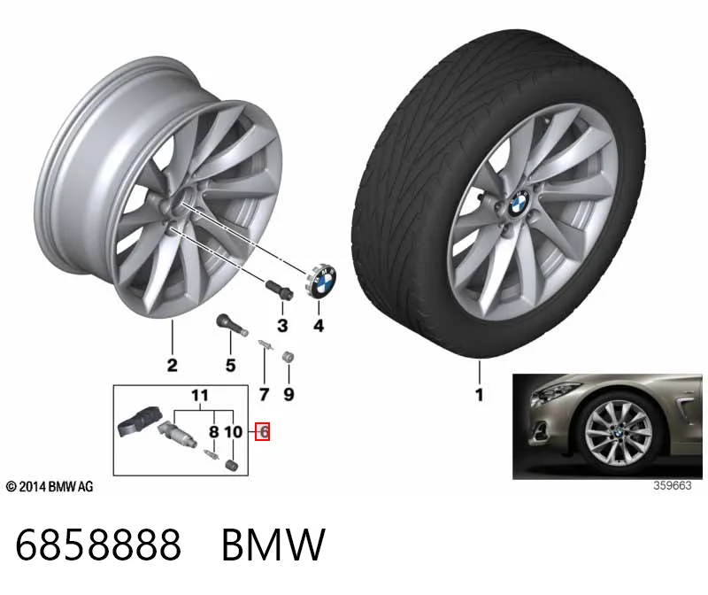6858888 BMW Sensor de presión de neumáticos (TPMS)