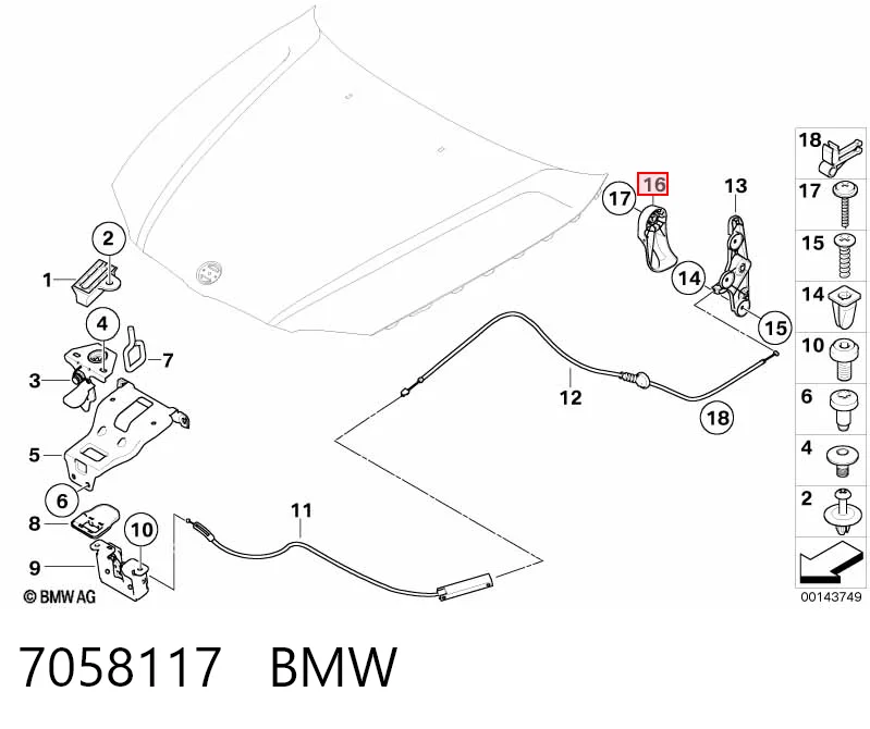 7058117 BMW Palanca de apertura del capó