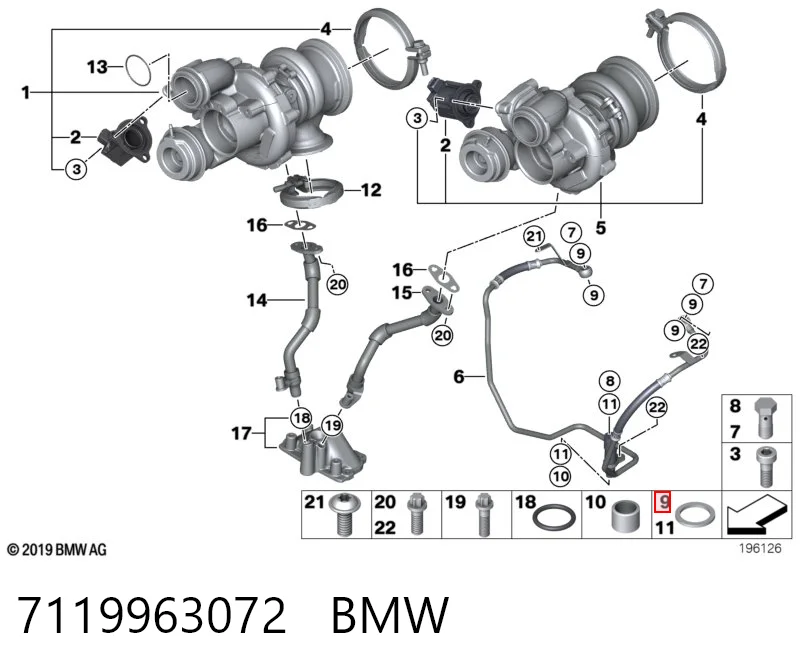 7119963072 BMW Junta de la manguera de alimentación de aceite al turbocompresor