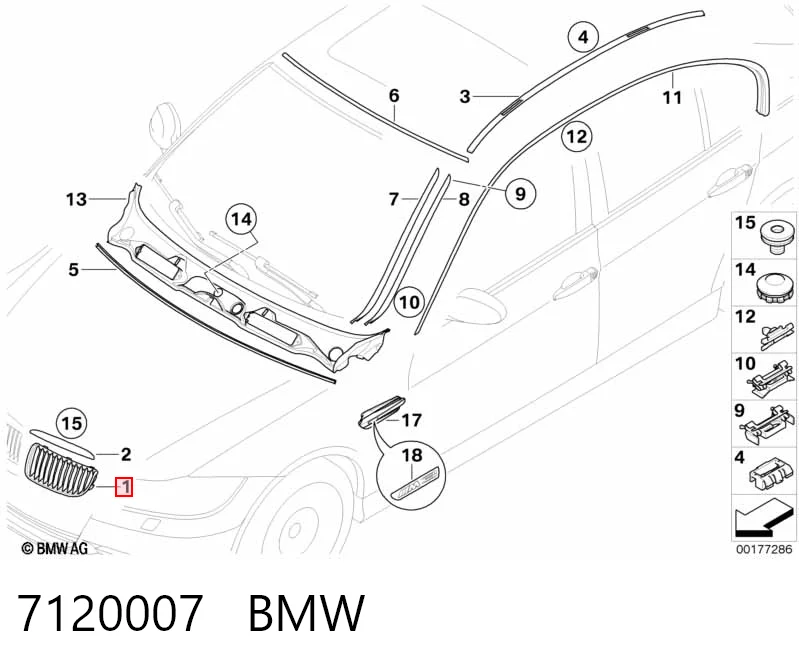 7120007 BMW Parrilla izquierda del radiador