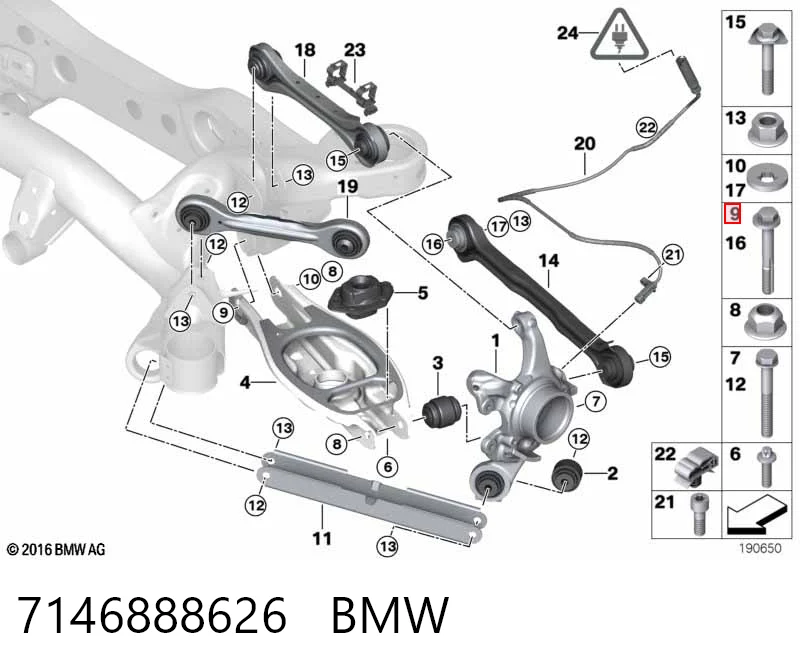 7146888626 BMW Perno de fijación interior del brazo oscilante inferior trasero