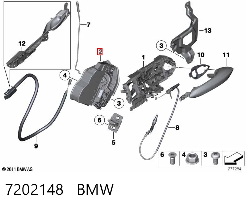 7202148 BMW Cerradura de la puerta trasera derecha