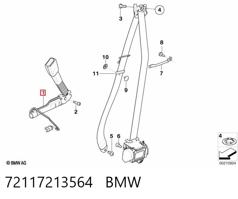 72117213564 BMW Palanca de bloqueo del cinturón de seguridad delantero derecho