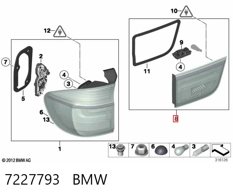 7227793 BMW Piloto trasero interior izquierdo