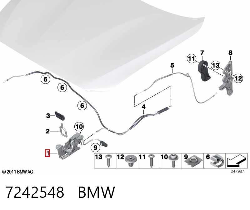 7242548 BMW Cerradura del capó izquierda