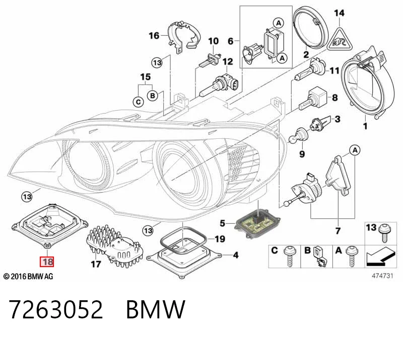 7263052 BMW Módulo de control de luces diurnas
