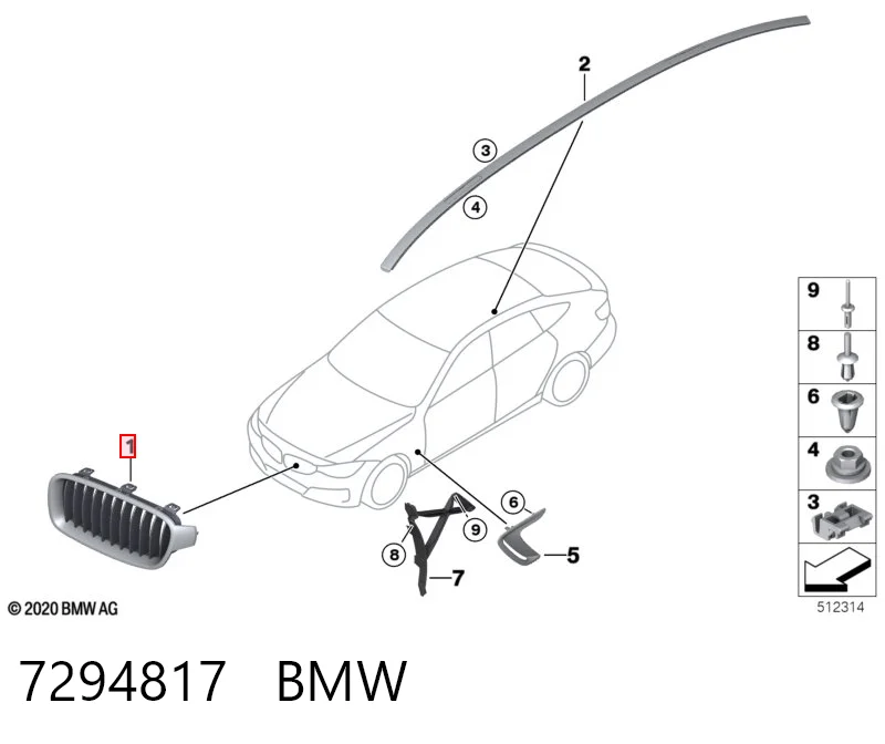 7294817 BMW Parrilla izquierda del radiador