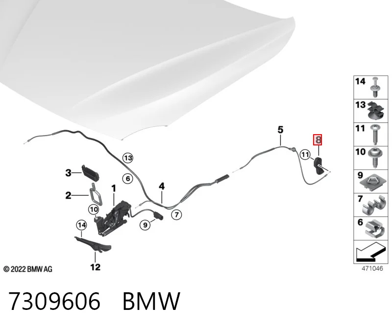 7309606 BMW Palanca de apertura del capó