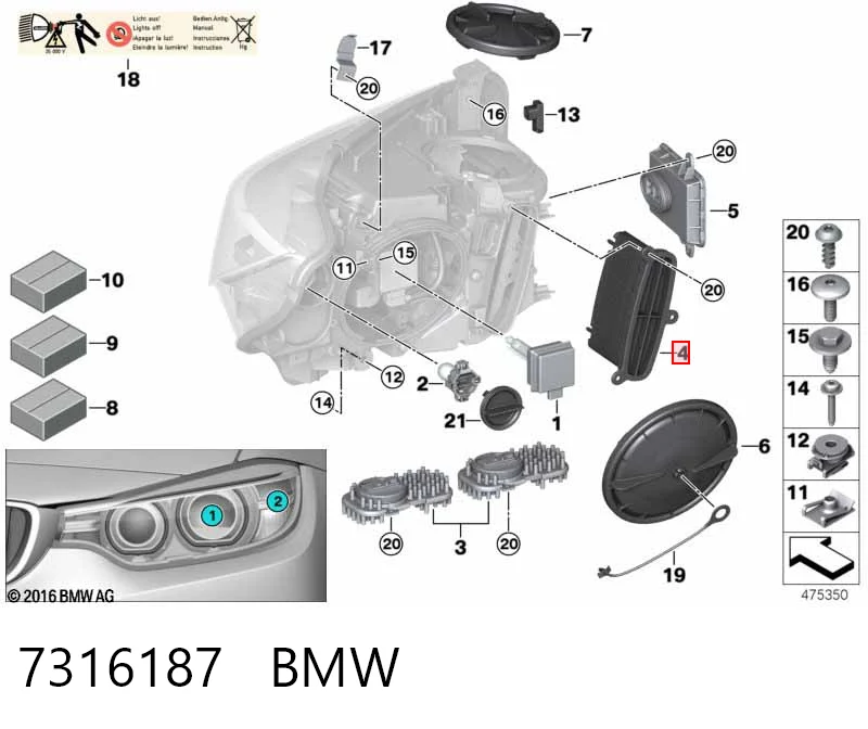 7316187 BMW Módulo de control de luces de faros (ECU)