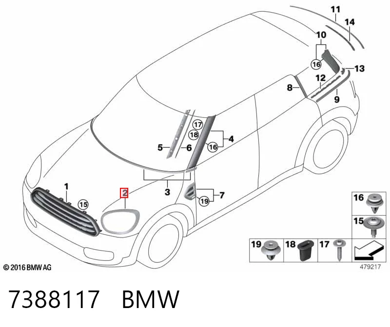 7388117 BMW Moldura del faro izquierdo