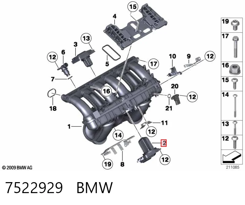7522929 BMW Válvula (actuador) de mariposa inferior del colector de admisión