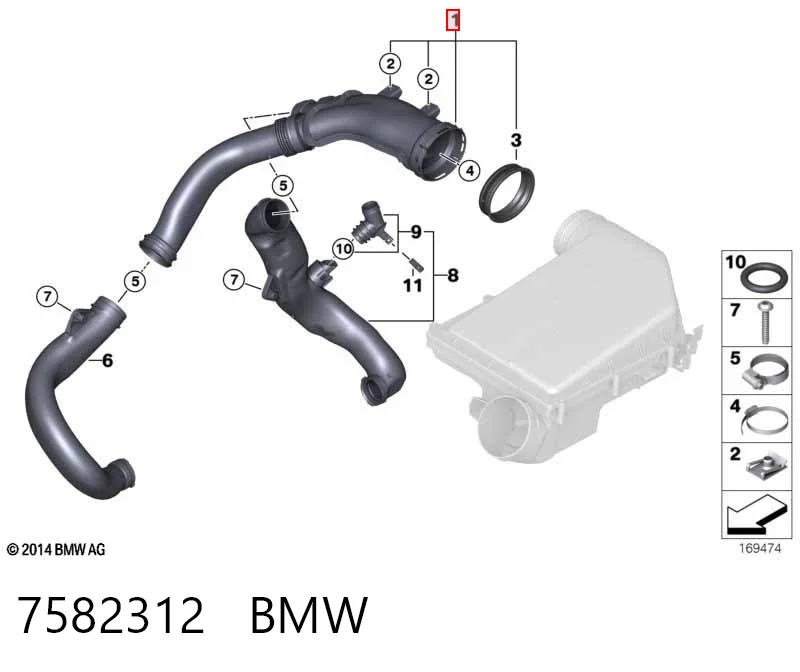 7582312 BMW Conducto de aire, salida del filtro de aire