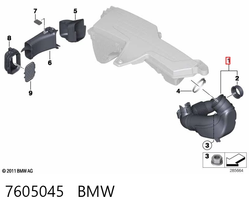 7605045 BMW Conducto de aire, salida del filtro de aire