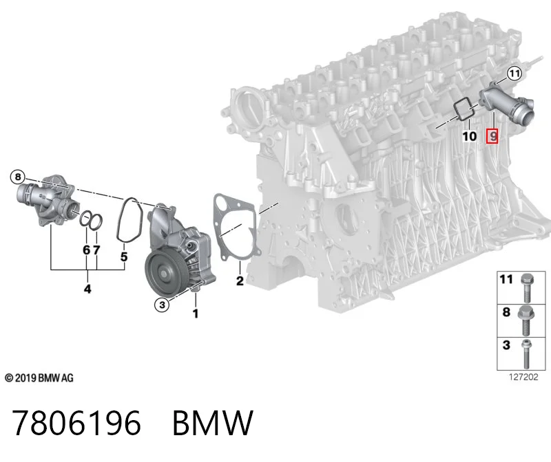 7806196 BMW Brida del sistema de refrigeración (triple unión)