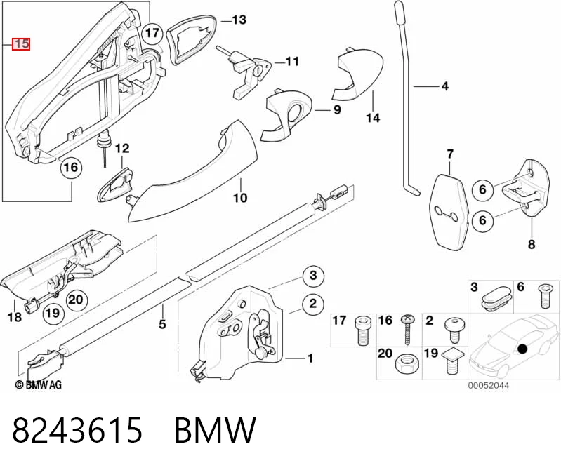 8243615 BMW Soporte de manija exterior de puerta delantera izquierda